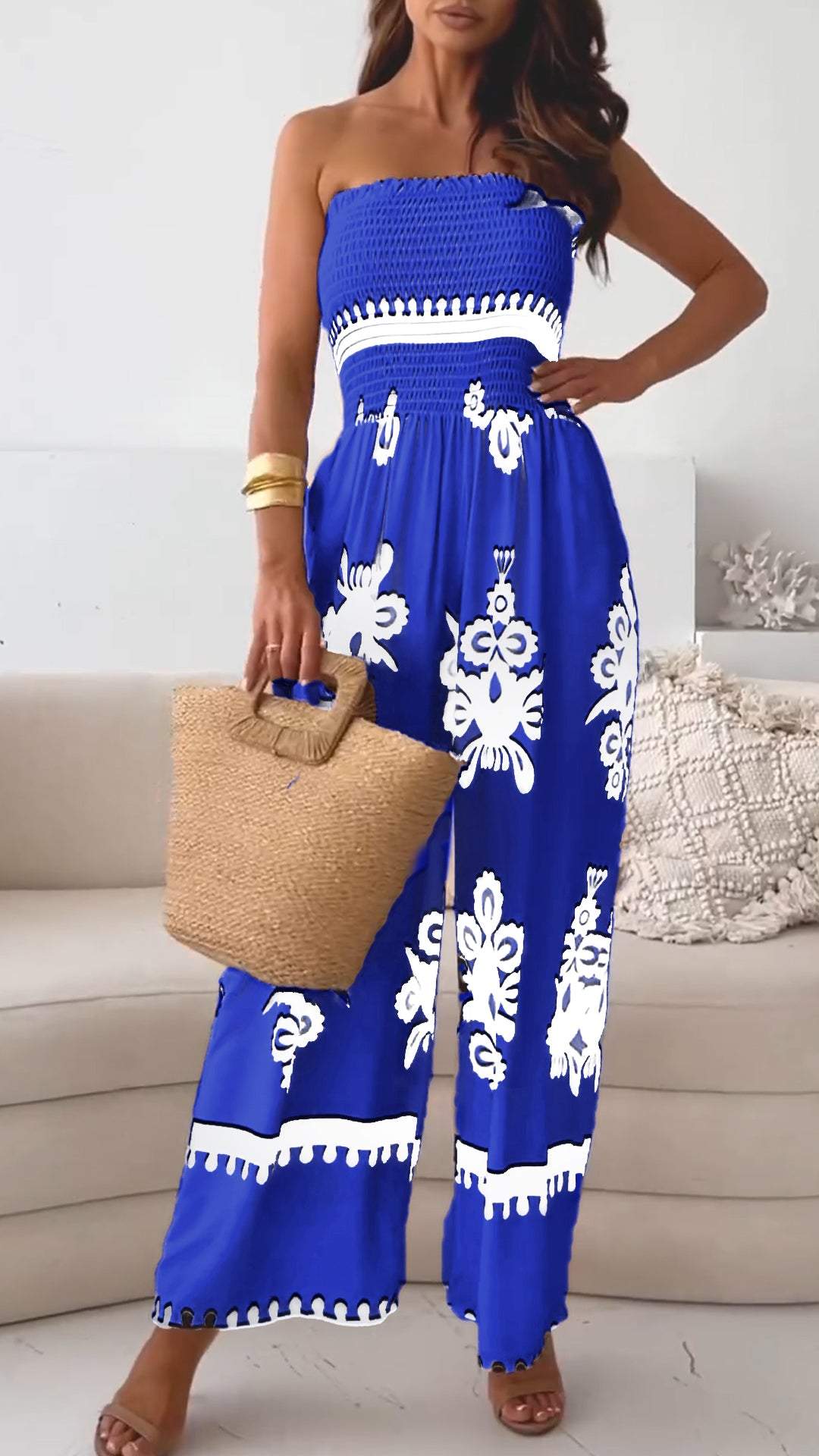 Women's Tube Top Printed Jumpsuit