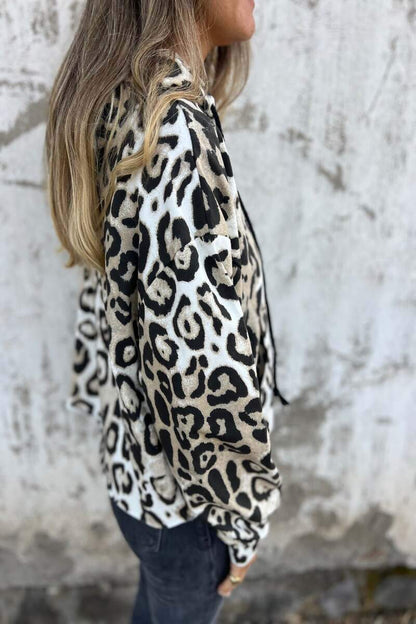 Women 's Leopard Print Hooded Long Sleeved Hoodie Top