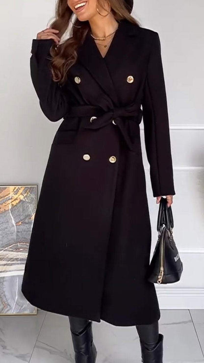 Women's Lapel Waist Long Coat