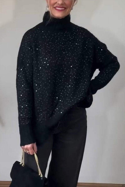 Women's Casual High-neck Shiny Long-sleeved Sweater