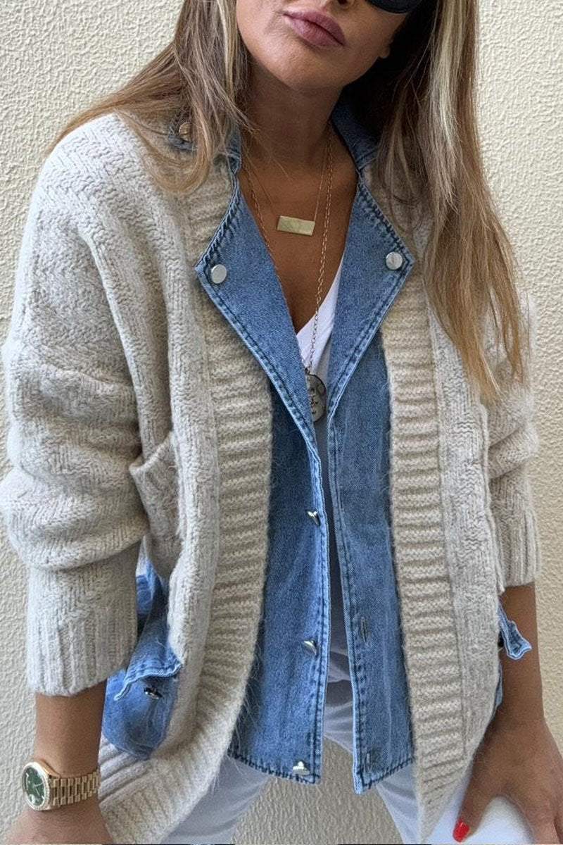 Solid Color Patchwork Long Sleeve Sweater