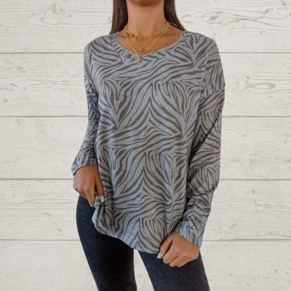 Women's Round Neck Long Sleeve Printed Casual Top