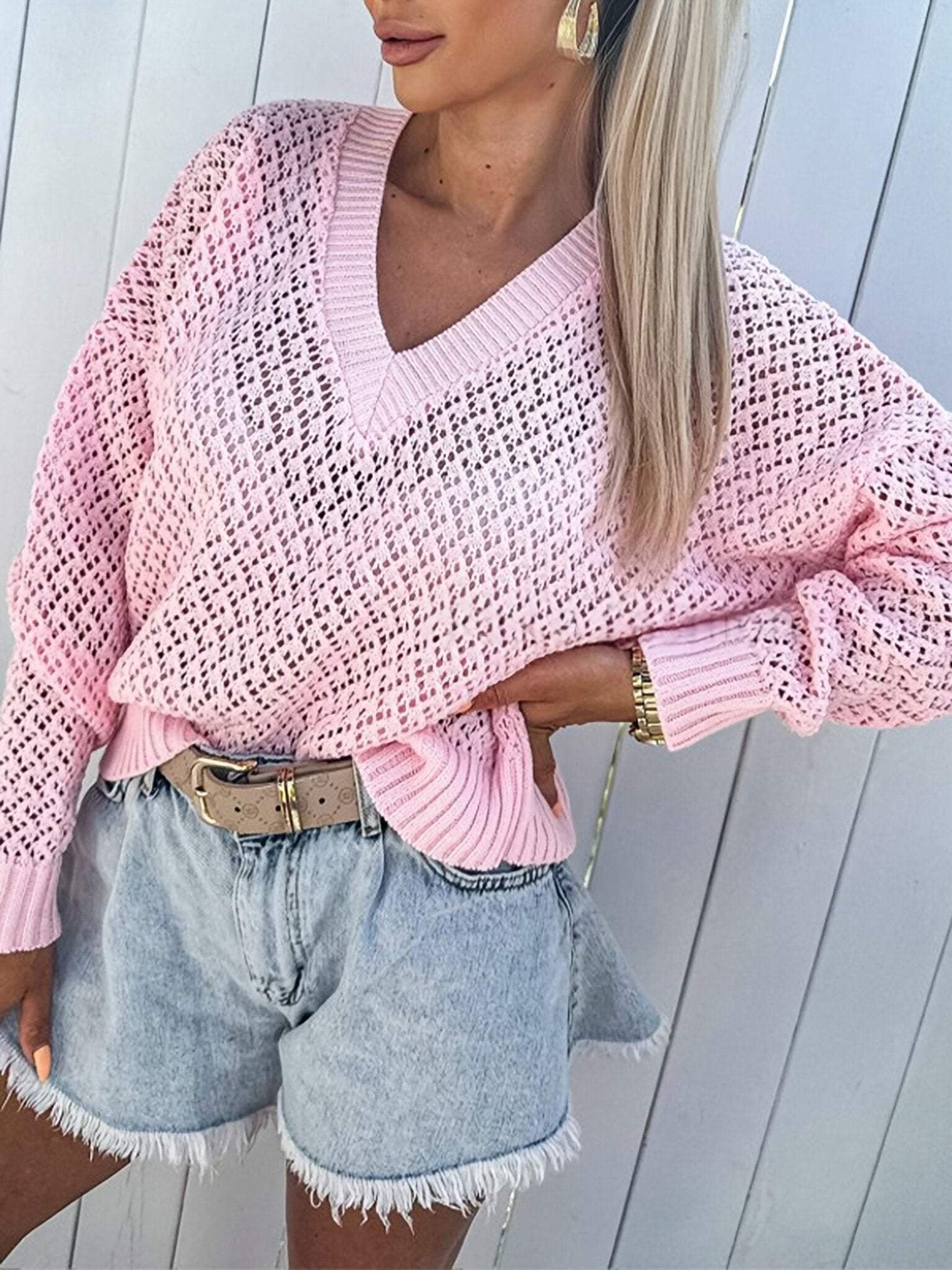 Women's V-neck Solid Color Sweater