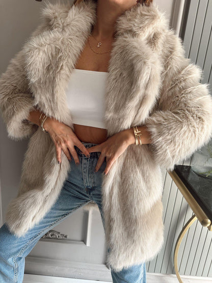 Women's Lapel Long Sleeve Plush Coat