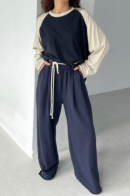 Women's Casual Contrast Color Two-Piece Pant Suit