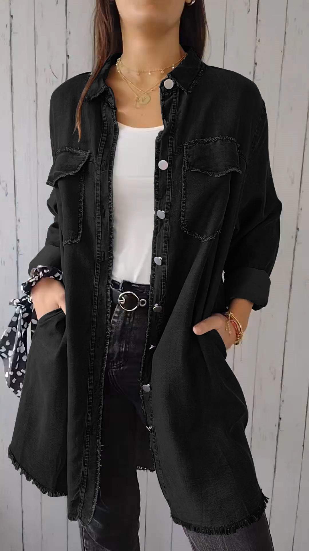 Faux Denim Comfortable Long Coat Shirt