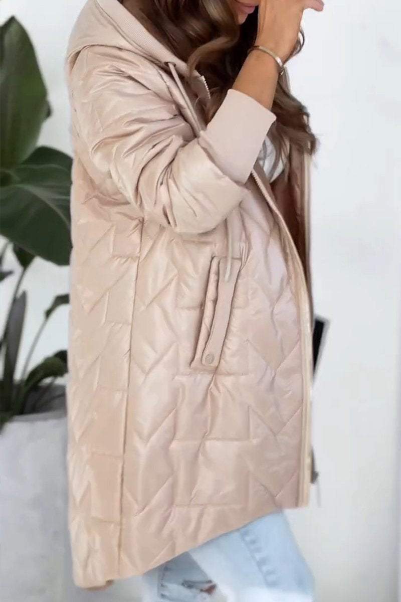 Women's Winter Solid Color Hooded Zipper Coat