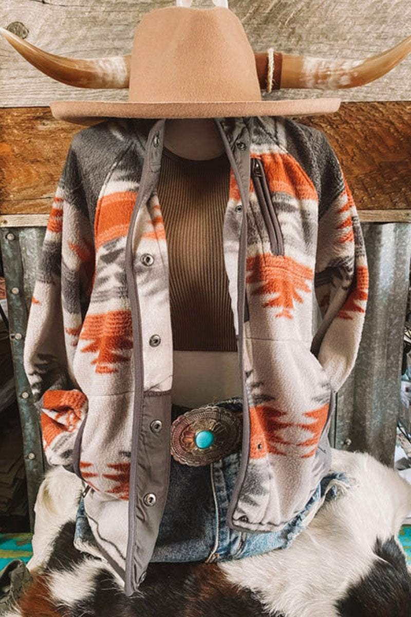 Vintage Western Print Casual Jacket