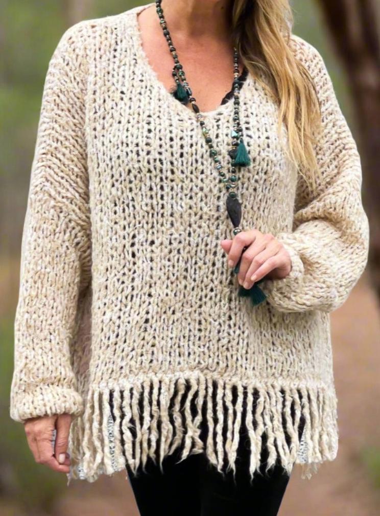 Women's Casual Fringed Knitted Pullover Sweater