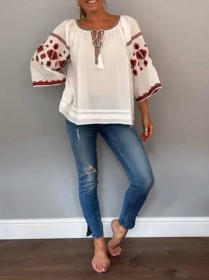 V-neck Strappy Embroidered Top