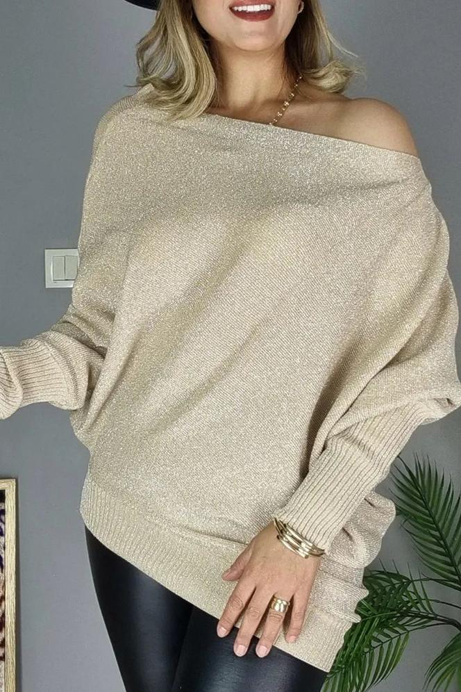 Women's casual elegant slanted shoulder pullover sweater