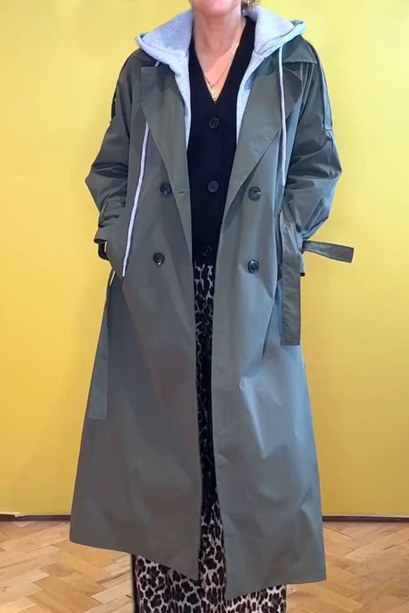 Women's Long-sleeved Hooded Patchwork Trench Coat