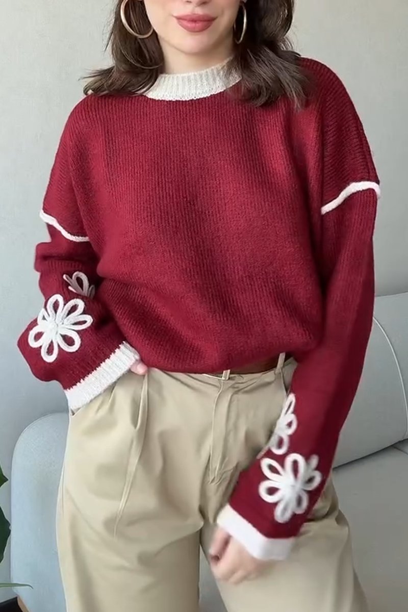 Crewneck suit color-blocked sweater