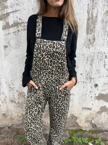 Women's Square Collar Leopard Print Suspender Jumpsuit