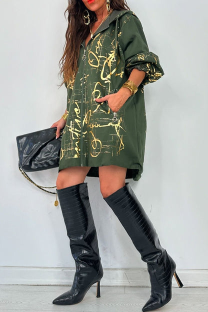 Women's casual abstract letter print hooded dress