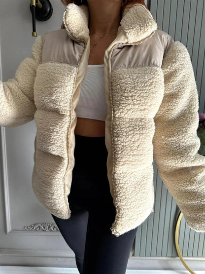 Women's Lapel Long Sleeve Fur Patchwork Cotton Coat