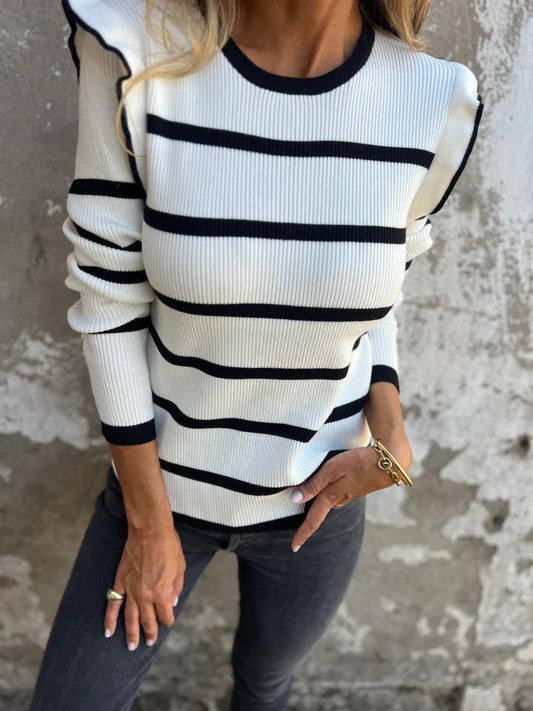 Casual Round Neck Striped Pit Top