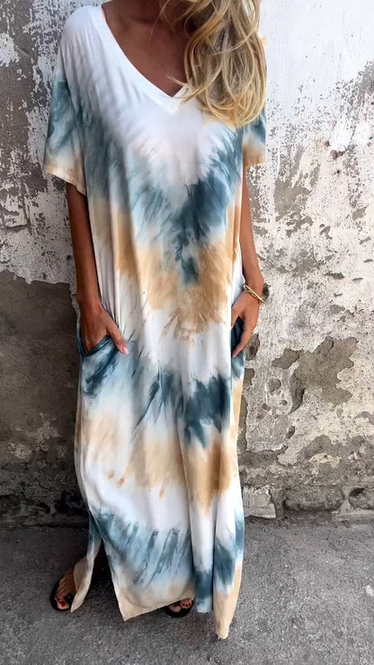 Tie-dye V-neck Long Comfortable Dress