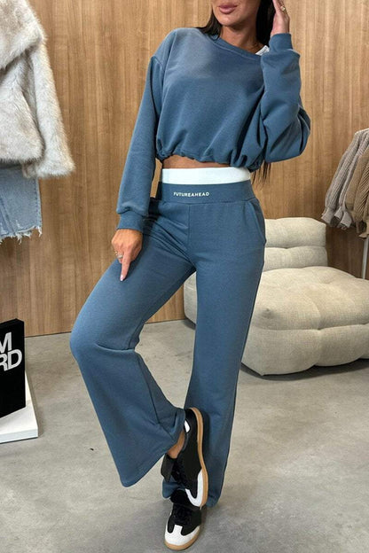 Women's Round Neck Long Sleeve Casual Sweatshirt Suit