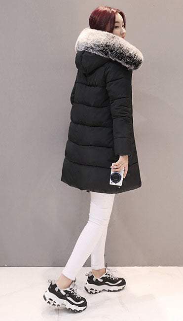 Women's Thickened Mid-length Large Fur Collar Printed Cotton Coat