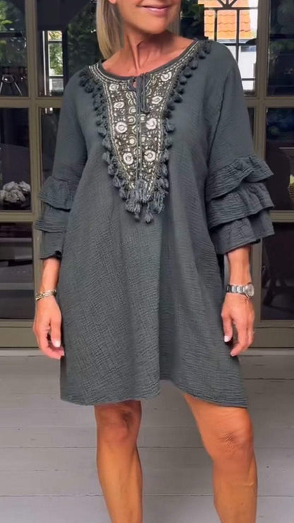 Women's Round Neck Mid-length Sleeve Casual Dress