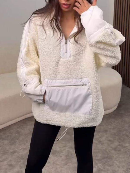 Women's winter stand-up collar lamb wool hoodie