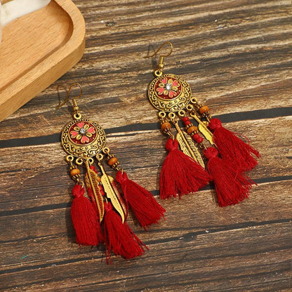 Boho tassel long temperament versatile earrings