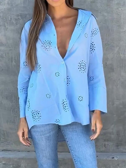 Casual Lapel Cutout Shirt