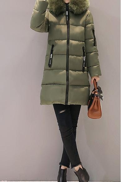 Women's Thickened Mid-length Large Fur Collar Printed Cotton Coat