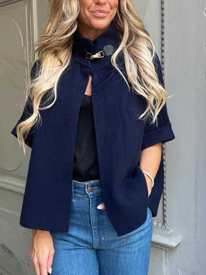 Women's Stand Collar Solid Color Cape Cardigan Jacket