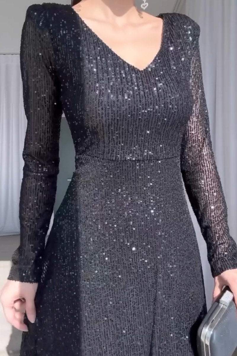 Women's V-neck Sequin Halter Dress