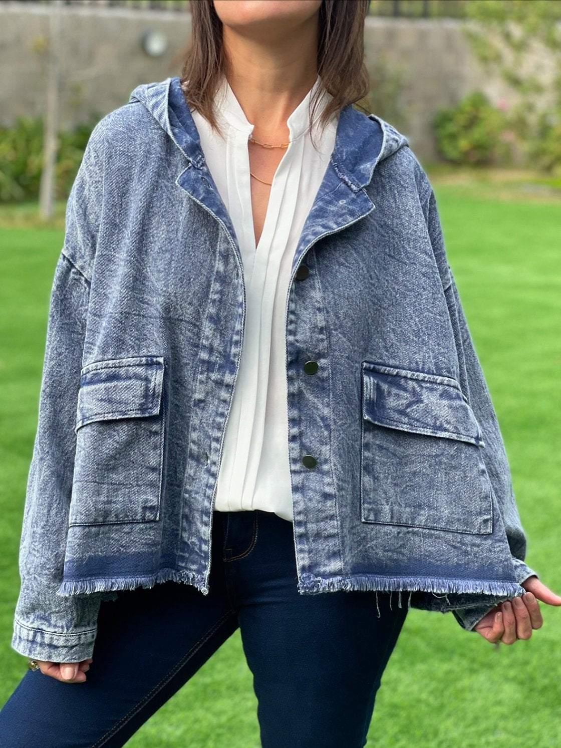 Women's Washed Denim Hooded Jacket