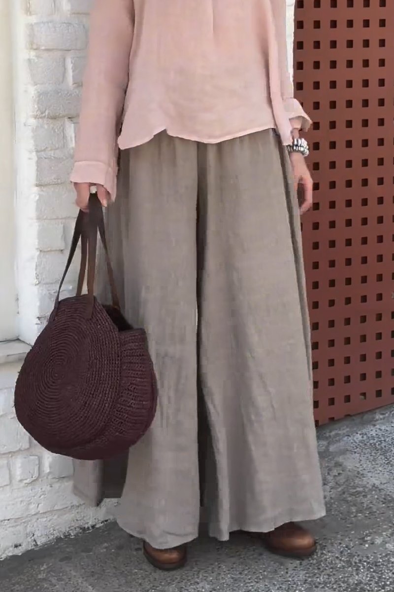 Women's solid cotton and linen casual trousers