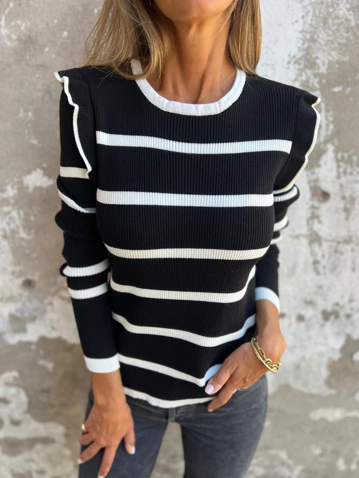 Casual Round Neck Striped Pit Top