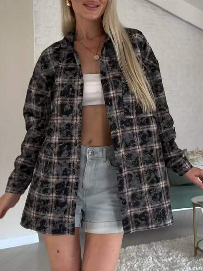 Women's Lapel Single Breasted Plaid Shirt