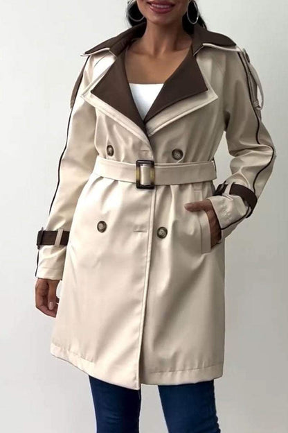 Women's Lapel Patchwork Long Coat