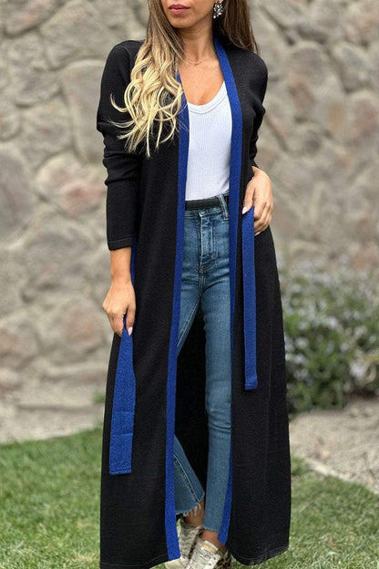 Women's Casual Contrast Color Knitted Long Cardigan