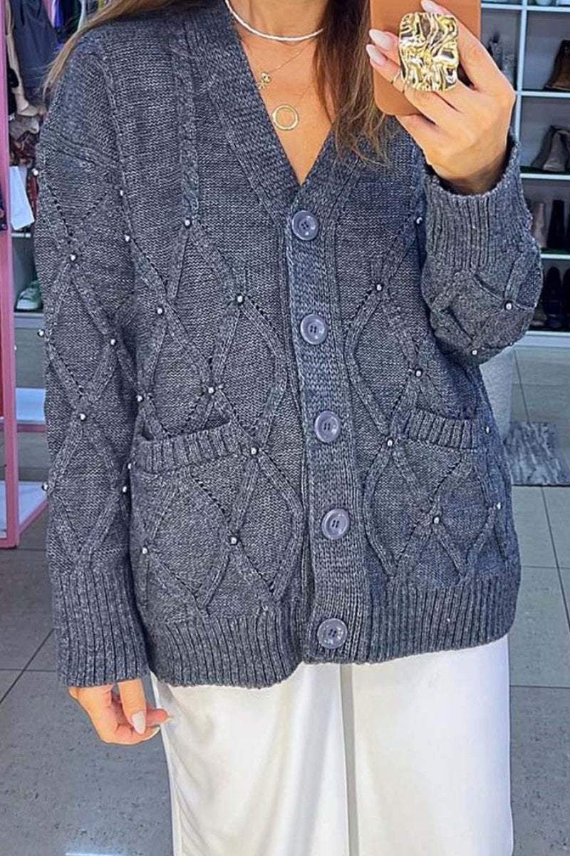 Women's casual diamond plaid cardigan sweater