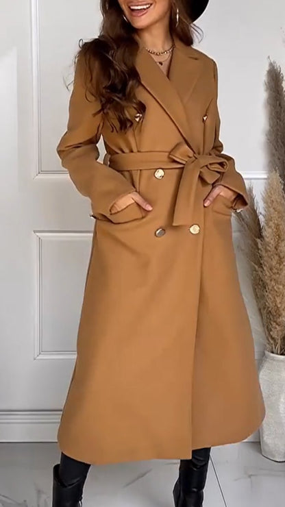 Women's Lapel Waist Long Coat