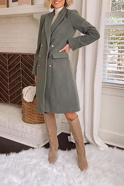 Women's Solid Color Buttoned Mid-length Coat