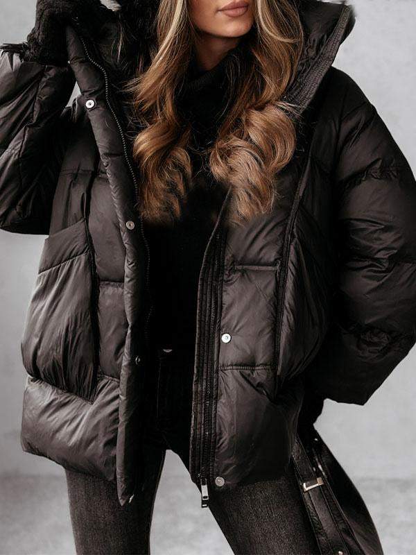 Women's Solid Color Hooded Coat