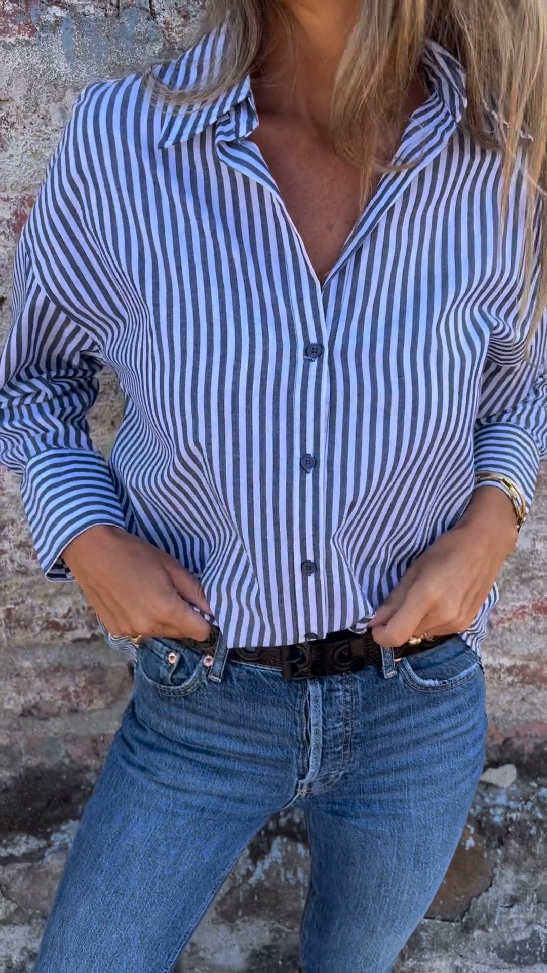 Lapel Single-breasted Striped Shirt