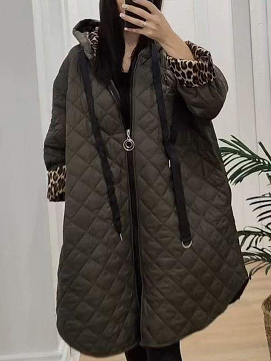 Women's Leopard Print Long Sleeve Hooded Overcoat