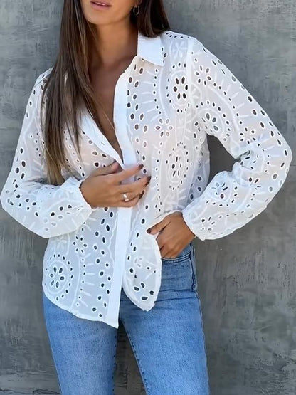 Casual Lapel Cutout Shirt