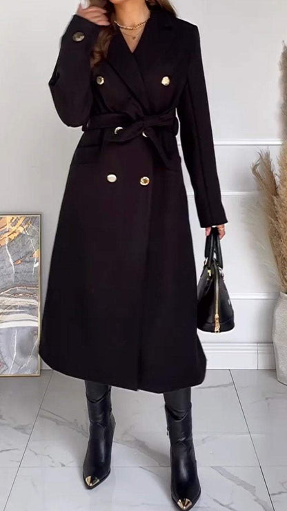 Women's Lapel Waist Long Coat