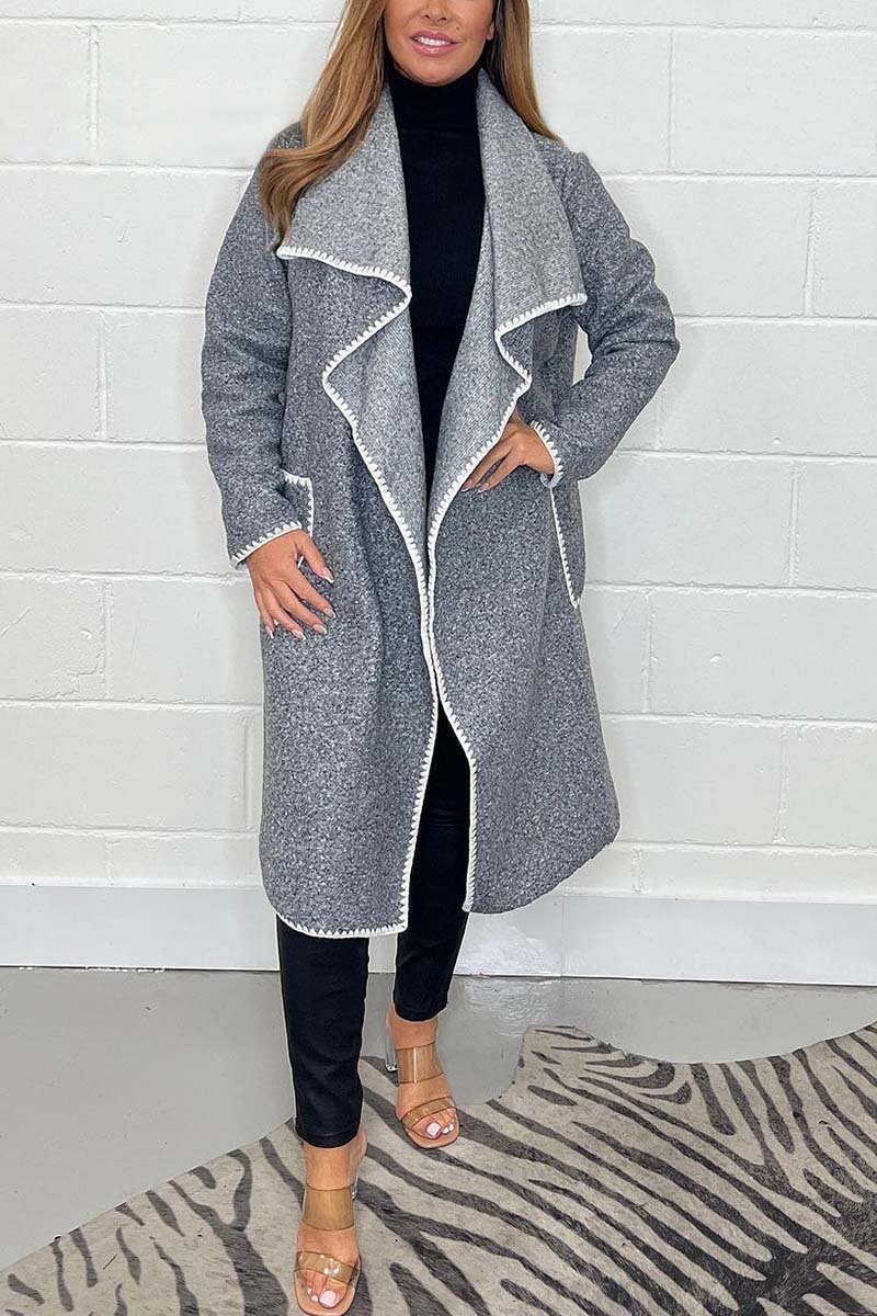 Women's casual contrast color side length coat