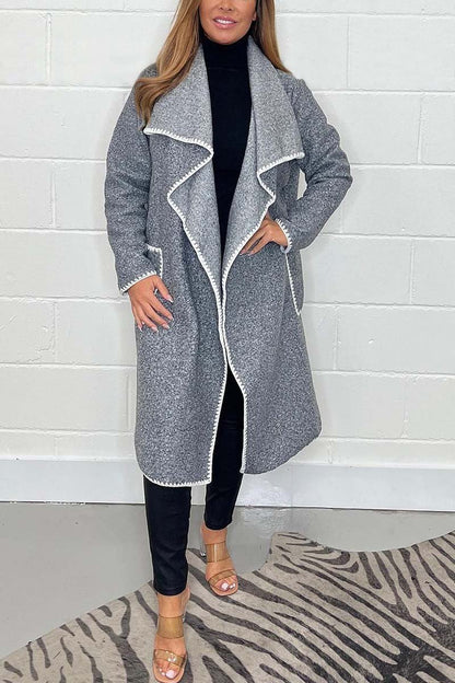 Women's casual contrast color side length coat