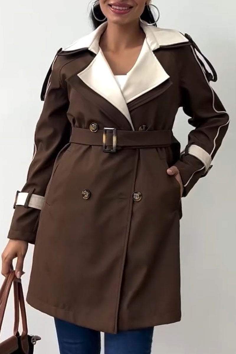 Women's Lapel Patchwork Long Coat