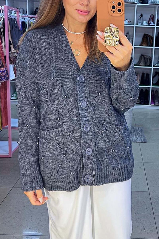 Women's casual diamond plaid cardigan sweater