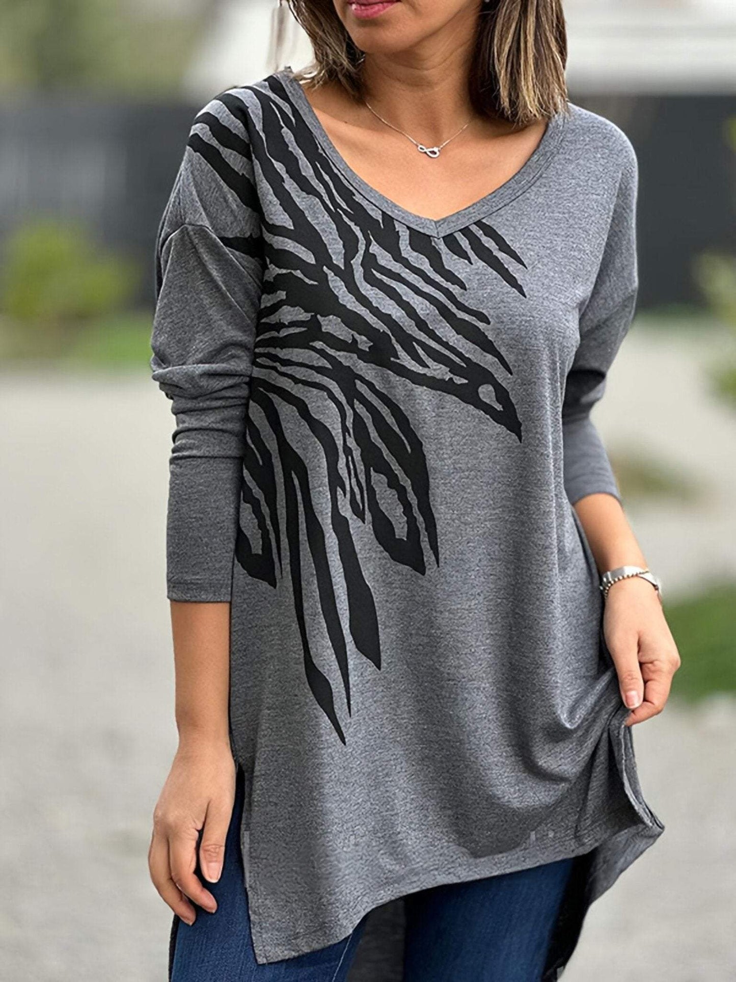 Irregular Printed Long Sleeve T-shirt